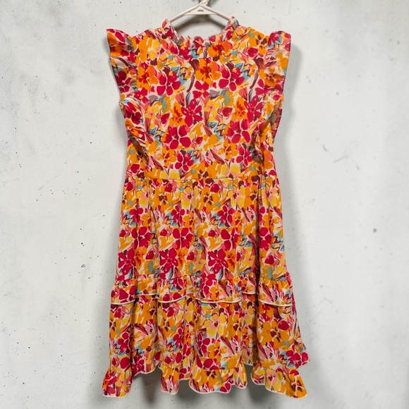 JODIFL Dresses & Skirts - Jodifl Floral Ruffle Mini Dress Small Orange Red Boho Spring Easter NWT